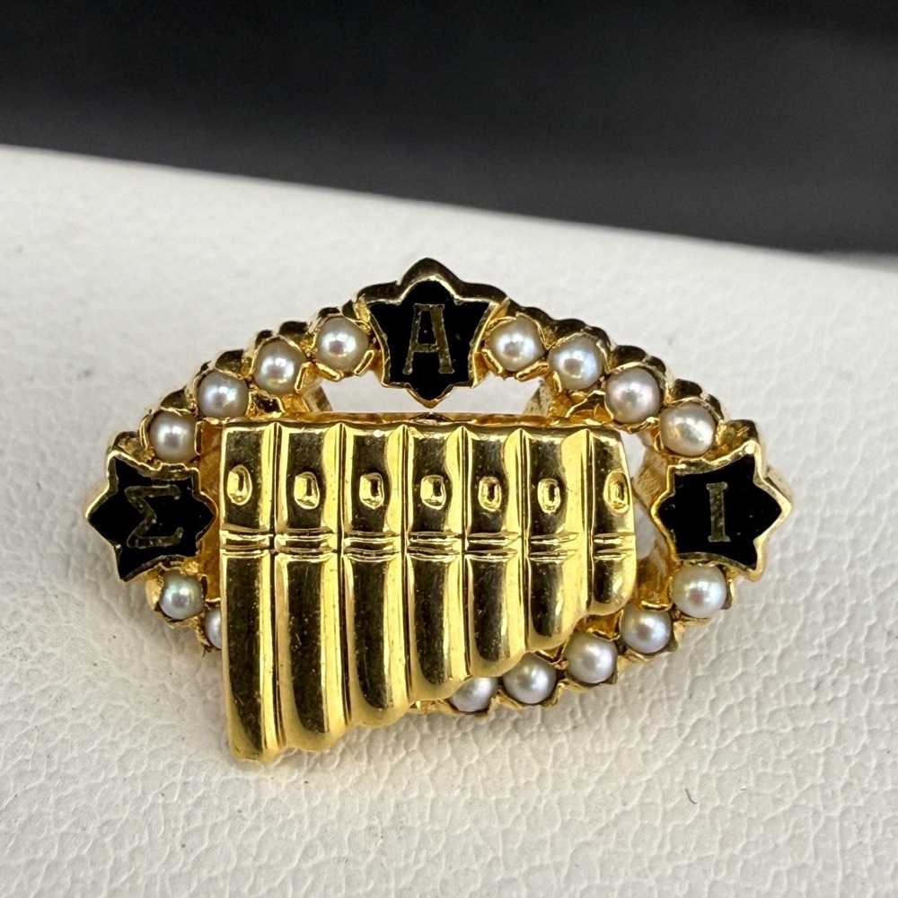 Vintage Fraternity Pin Badge Brooch Sigma Alph Iota International Music Enamel‎